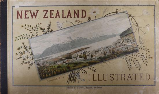 Wakefield, Edward Jerningham - New Zealand Illustrated, oblong folio, front cover with chromolitho panel with